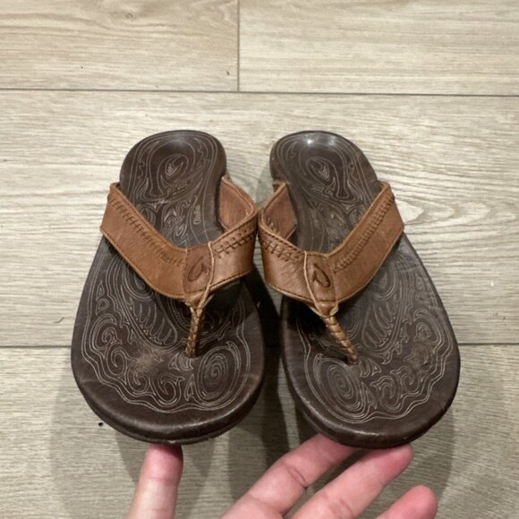 Olukai Mens Sandals 7 Hiapo Brown Leather Flip Flops EU 40 - Picture 5 of 8